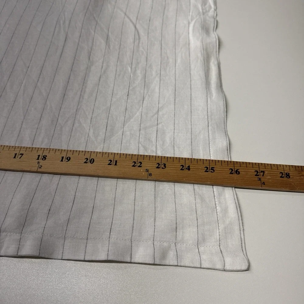 Crate & Barrel 100% Linen Pinstripe Warm White & Gray Square Pillow Sham 26